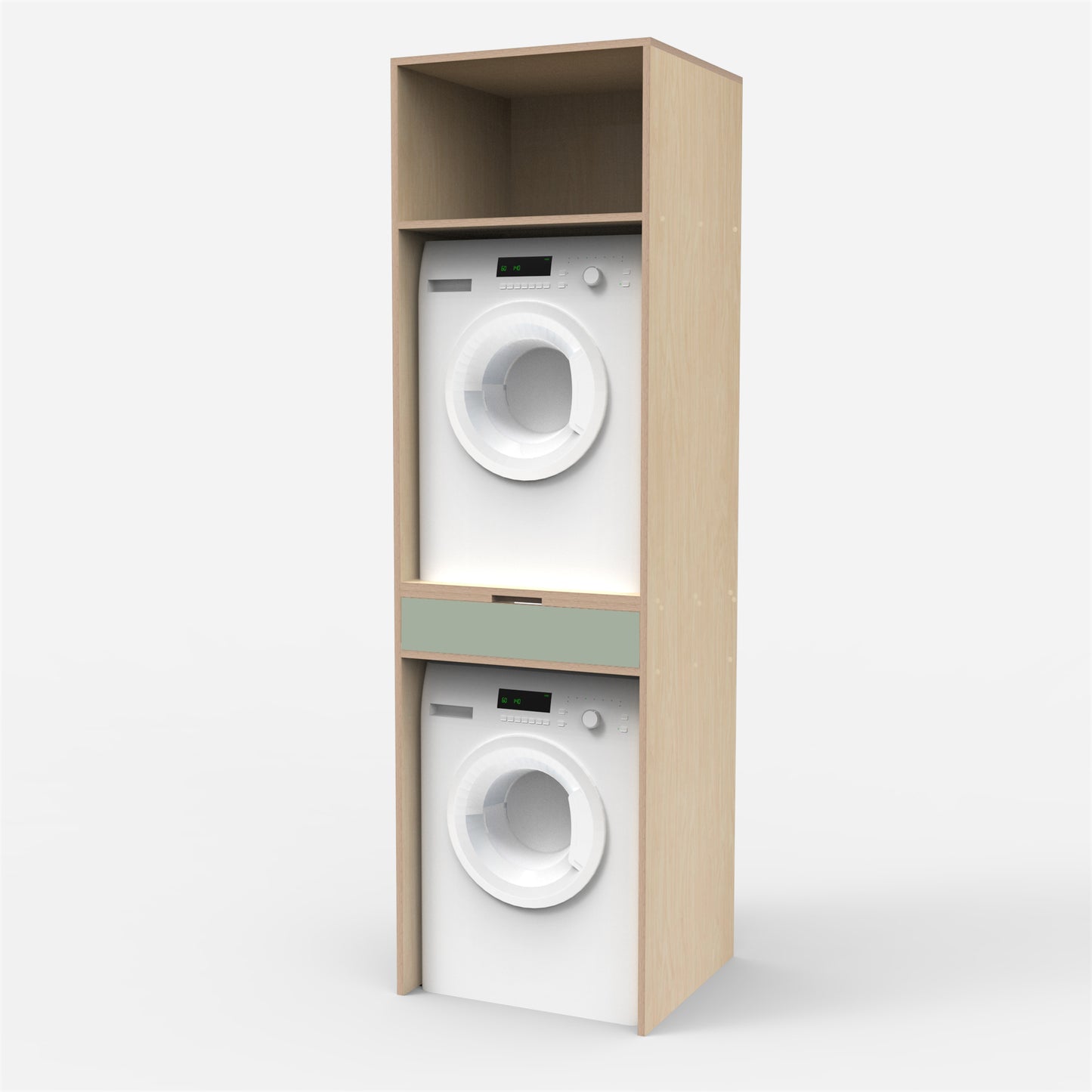 Laundry Plywood Stacking Cabinet with Top Storage + 1 Drawer