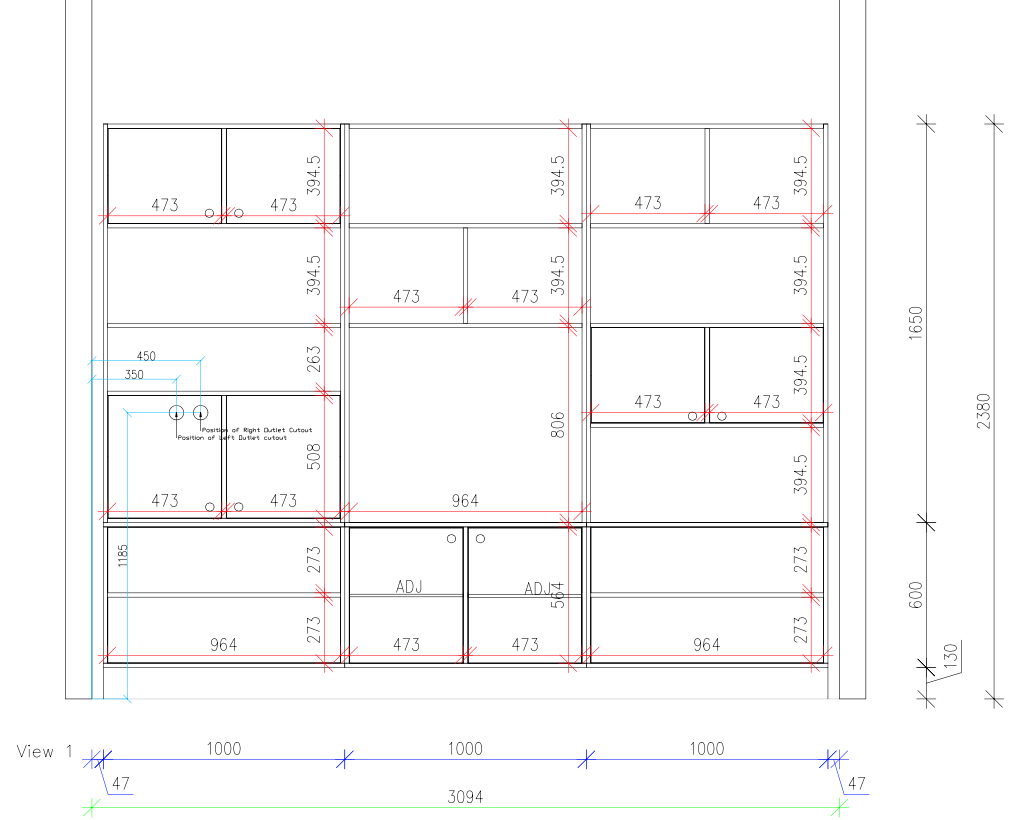 Plywood Bookcase 3094mm (W) x 450mm (D) x 2380mm (H)