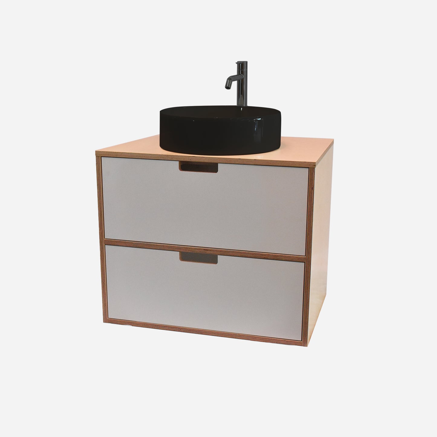 600mm Floating Rounded Handle 2 Drawer Vanity with Counter Basin and Basin Mixer