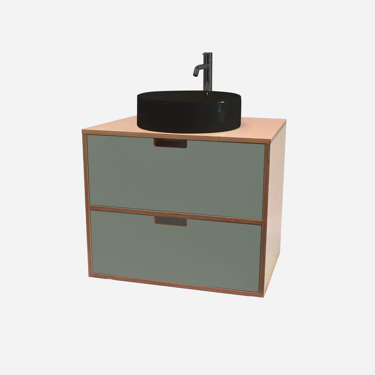 600mm Floating Rounded Handle 2 Drawer Vanity with Counter Basin and Basin Mixer