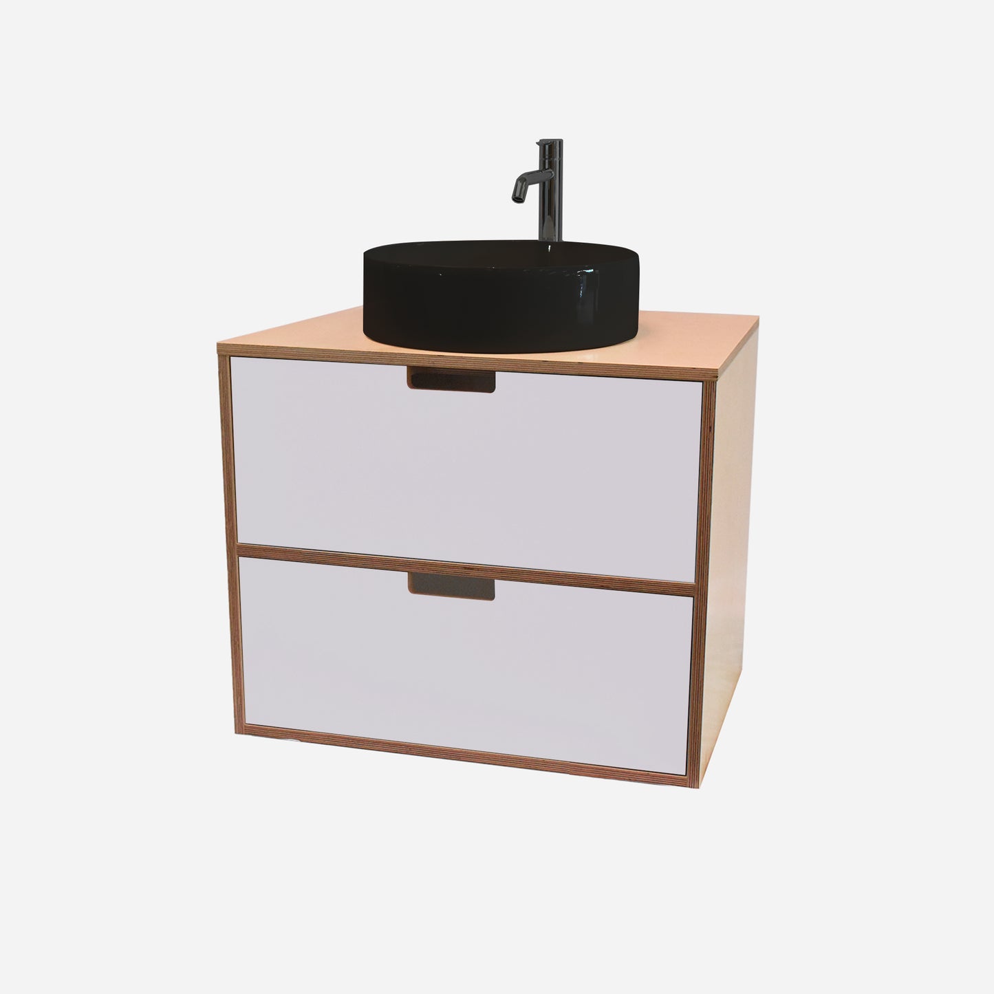 600mm Floating Rounded Handle 2 Drawer Vanity with Counter Basin and Basin Mixer