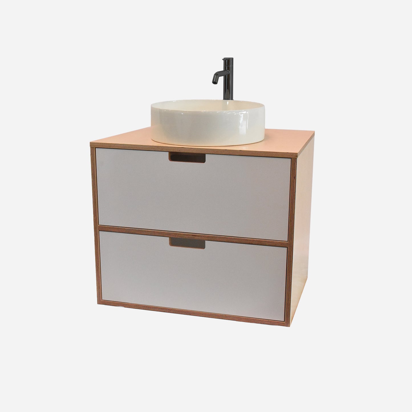 600mm Floating Rounded Handle 2 Drawer Vanity with Counter Basin and Basin Mixer