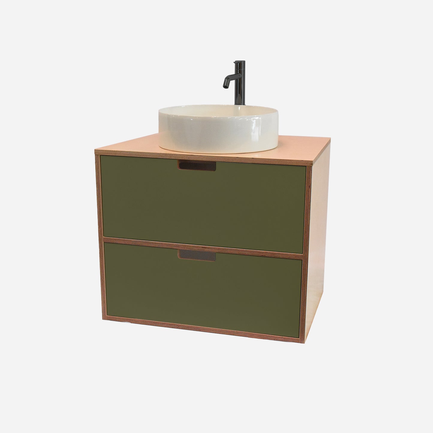 600mm Floating Rounded Handle 2 Drawer Vanity with Counter Basin and Basin Mixer