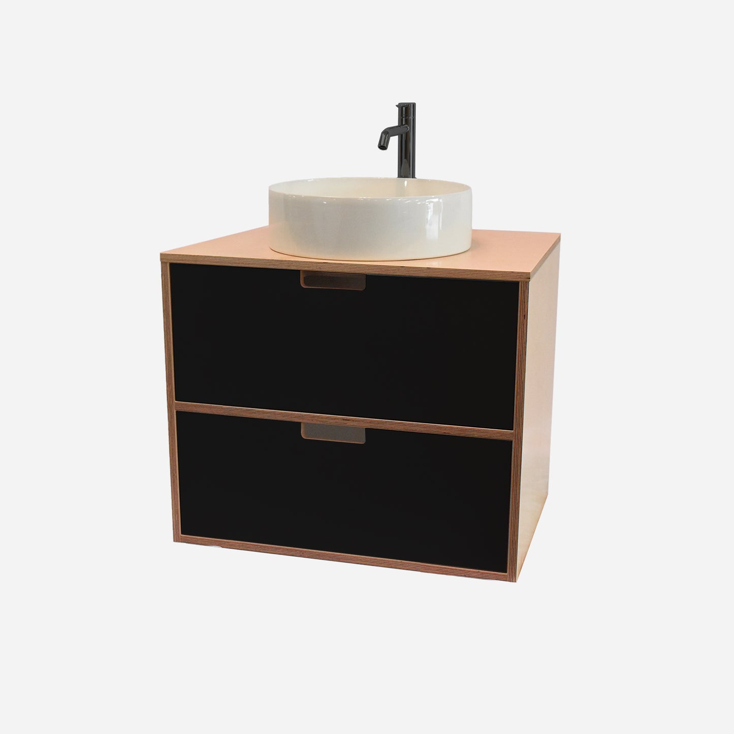 600mm Floating Rounded Handle 2 Drawer Vanity with Counter Basin and Basin Mixer