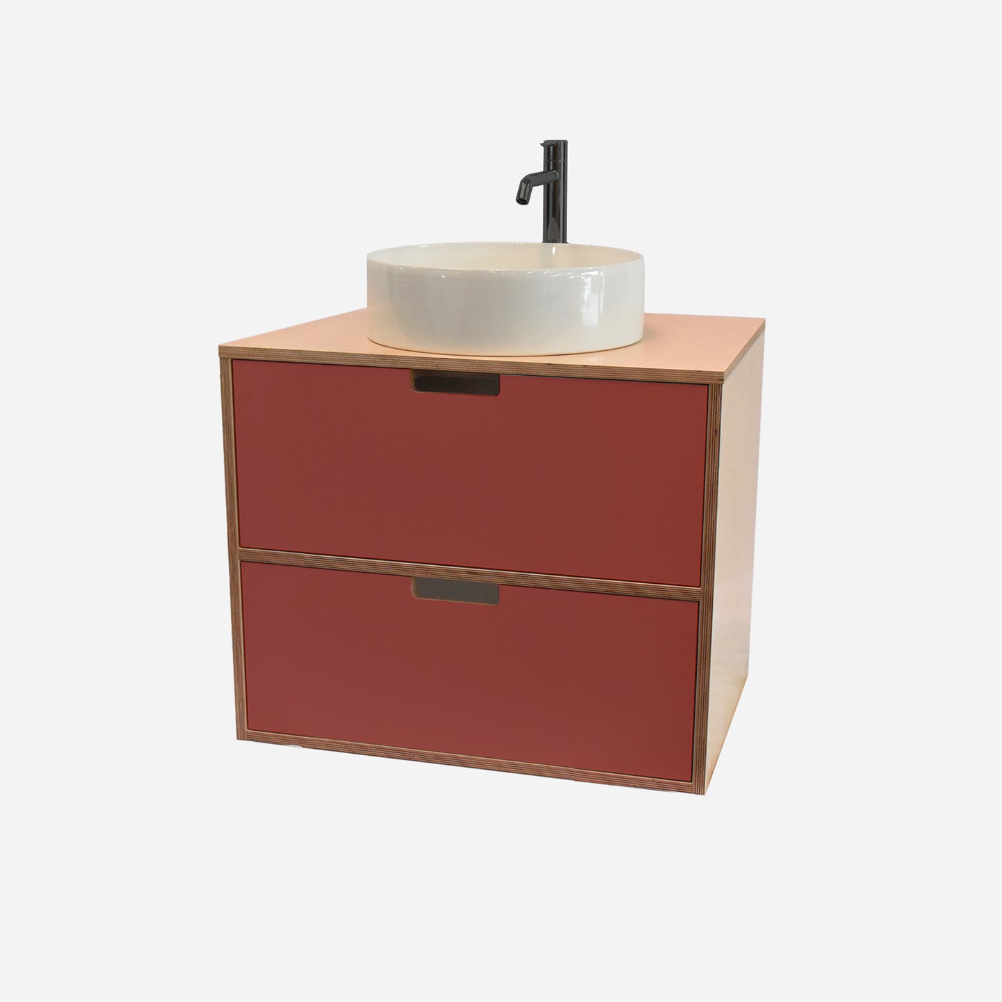 600mm Floating Rounded Handle 2 Drawer Vanity with Counter Basin and Basin Mixer