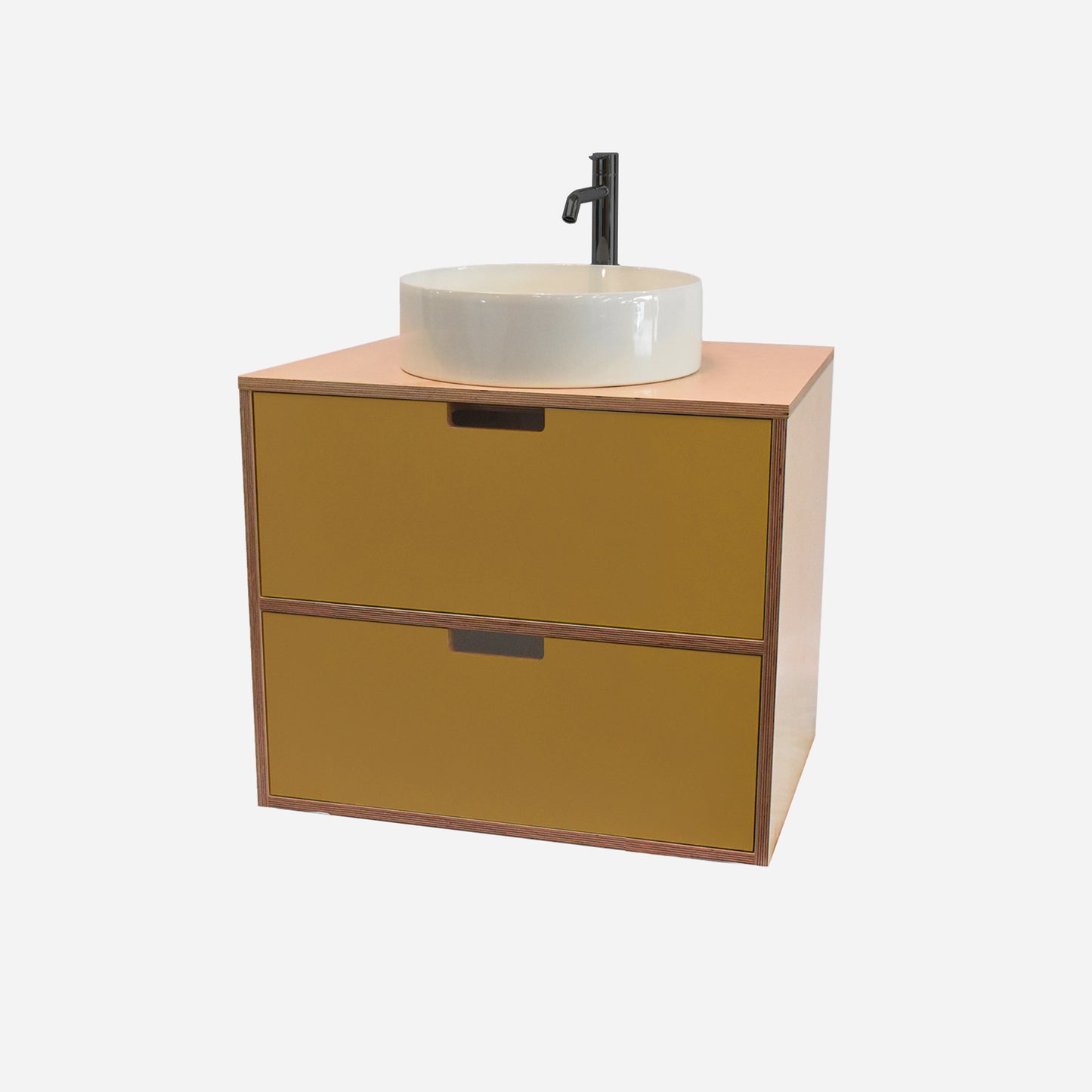 600mm Floating Rounded Handle 2 Drawer Vanity with Counter Basin and Basin Mixer