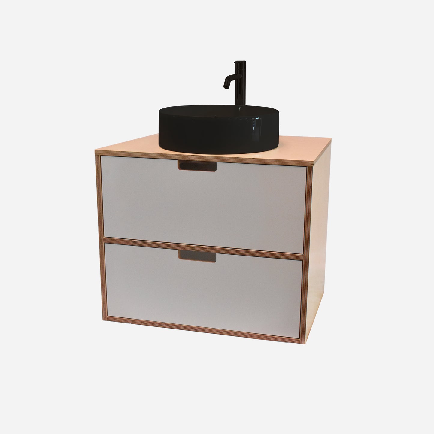 600mm Floating Rounded Handle 2 Drawer Vanity with Counter Basin and Basin Mixer