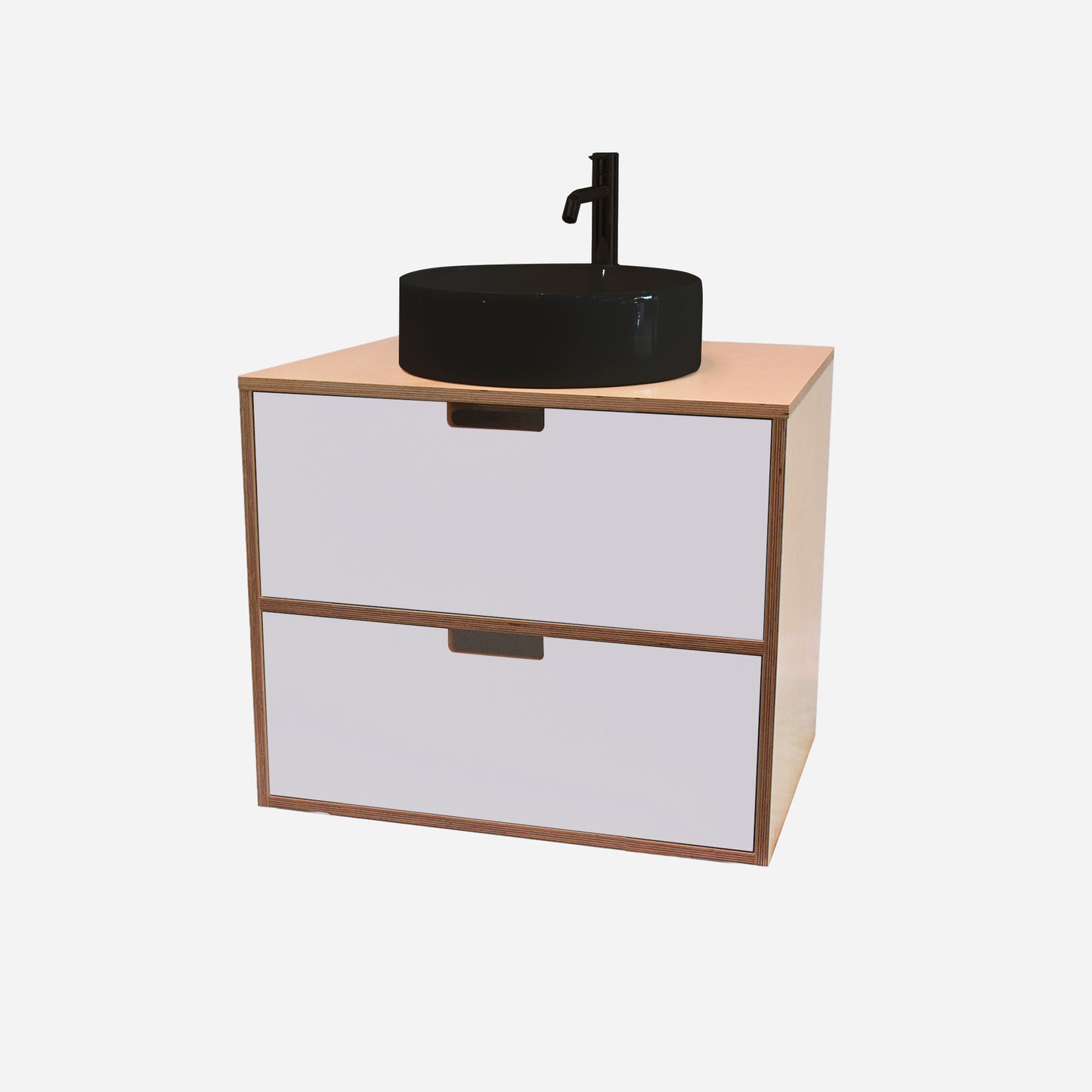 600mm Floating Rounded Handle 2 Drawer Vanity with Counter Basin and Basin Mixer