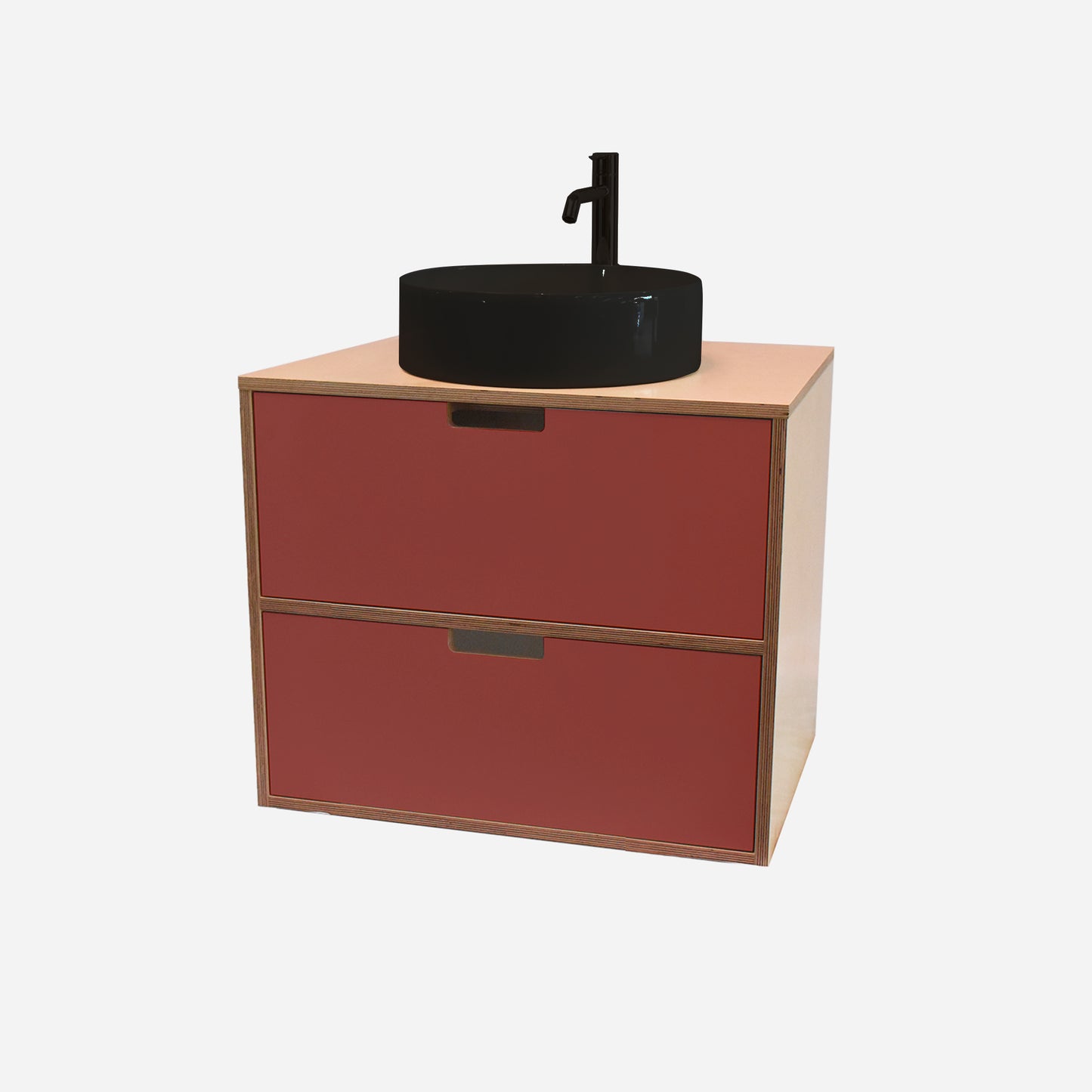 600mm Floating Rounded Handle 2 Drawer Vanity with Counter Basin and Basin Mixer