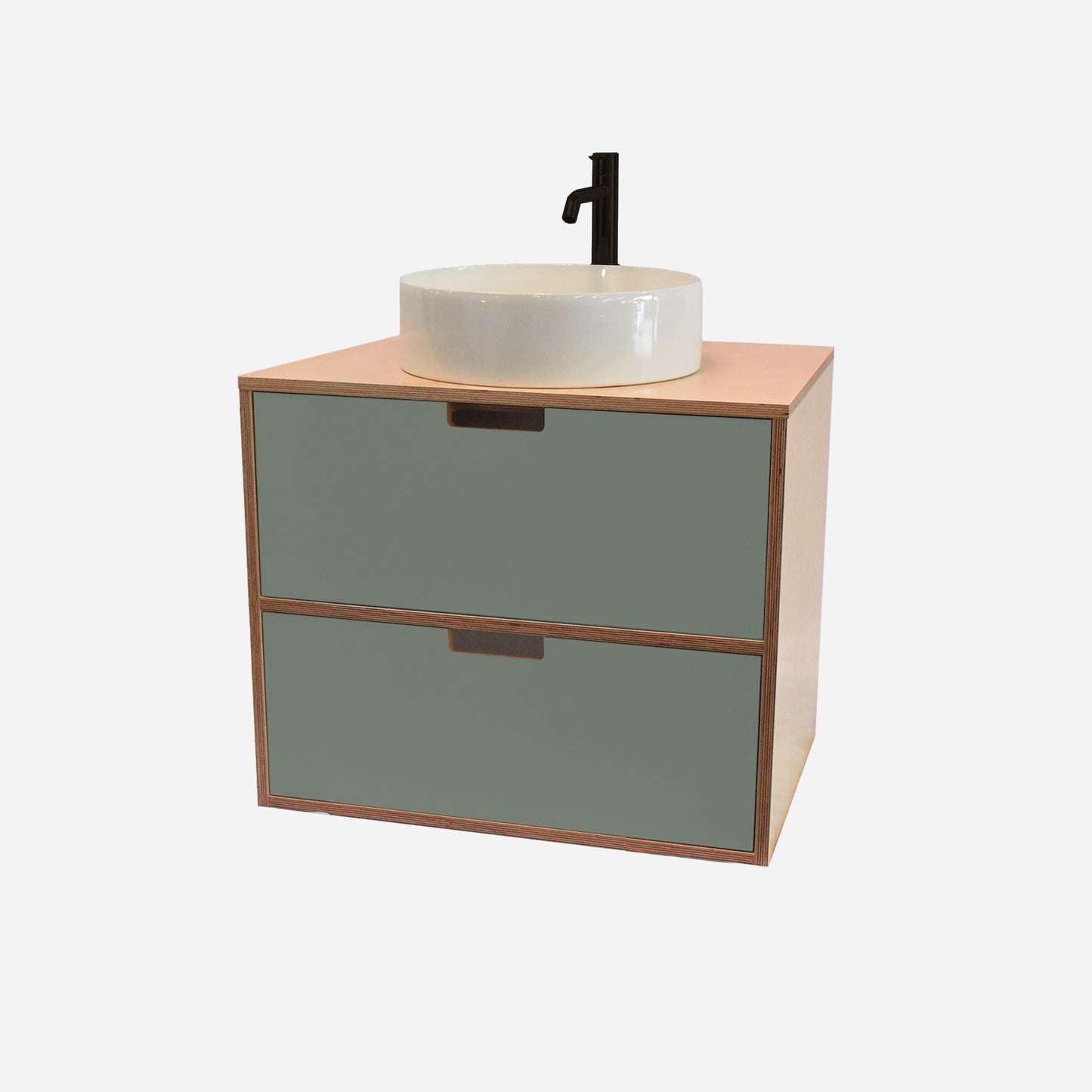 600mm Floating Rounded Handle 2 Drawer Vanity with Counter Basin and Basin Mixer