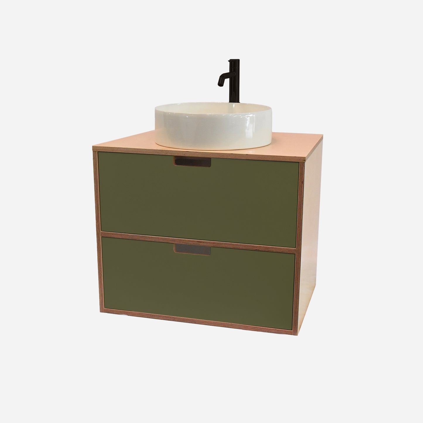 600mm Floating Rounded Handle 2 Drawer Vanity with Counter Basin and Basin Mixer