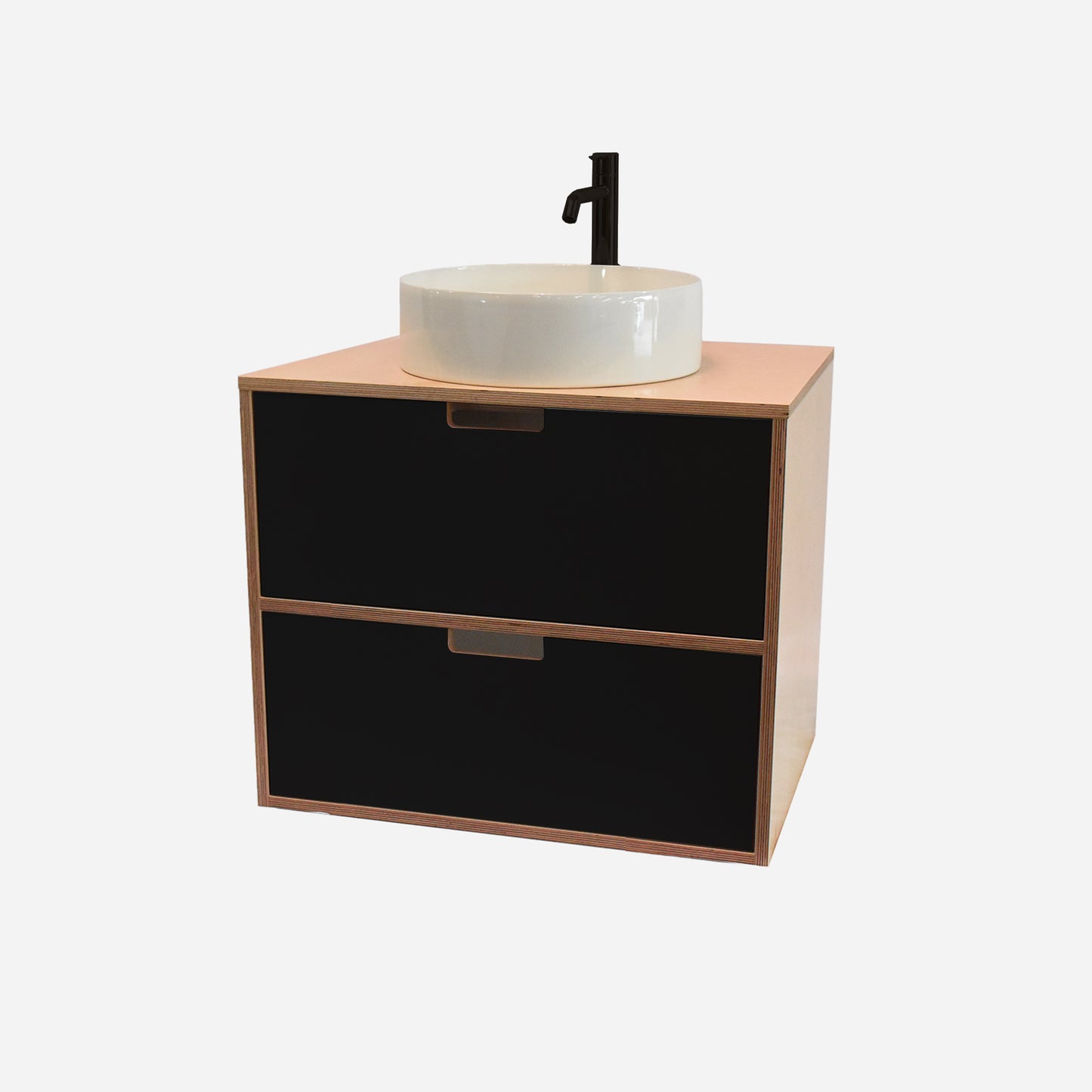 600mm Floating Rounded Handle 2 Drawer Vanity with Counter Basin and Basin Mixer