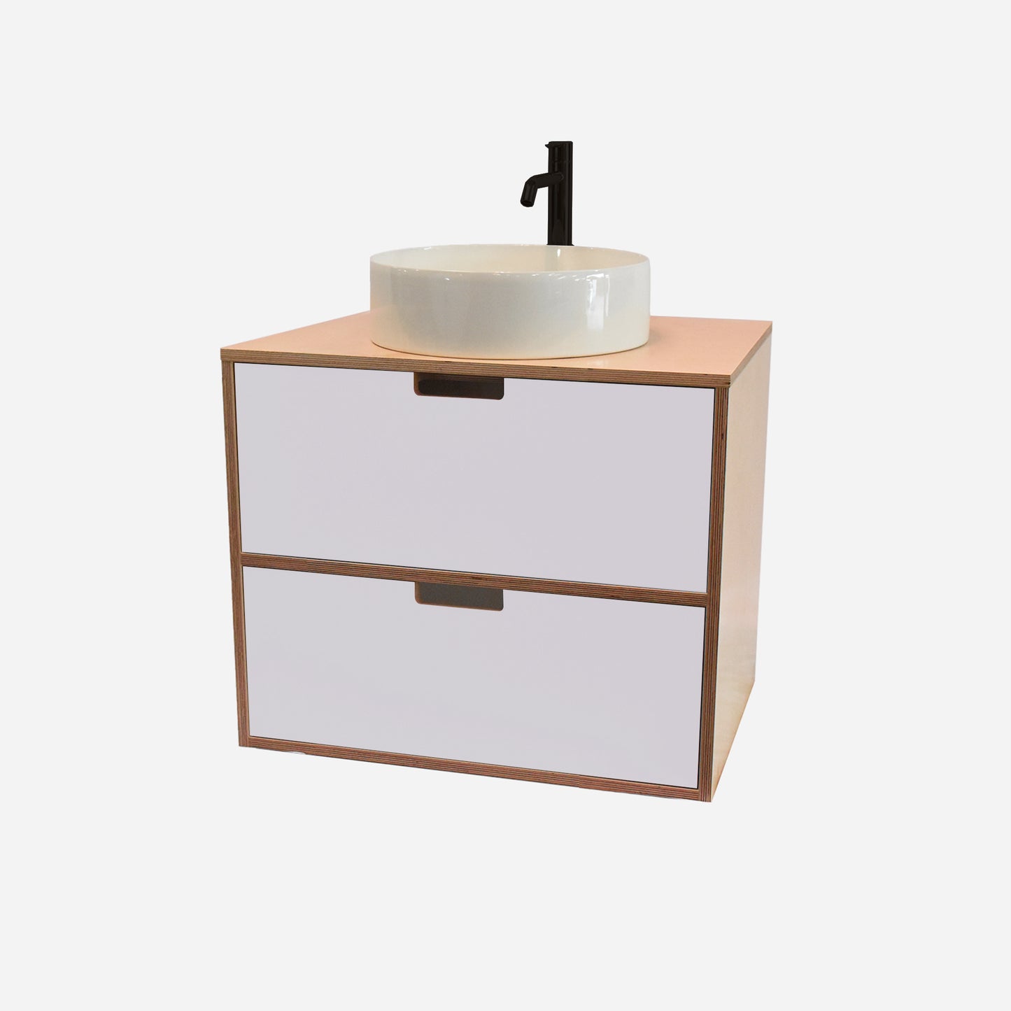 600mm Floating Rounded Handle 2 Drawer Vanity with Counter Basin and Basin Mixer