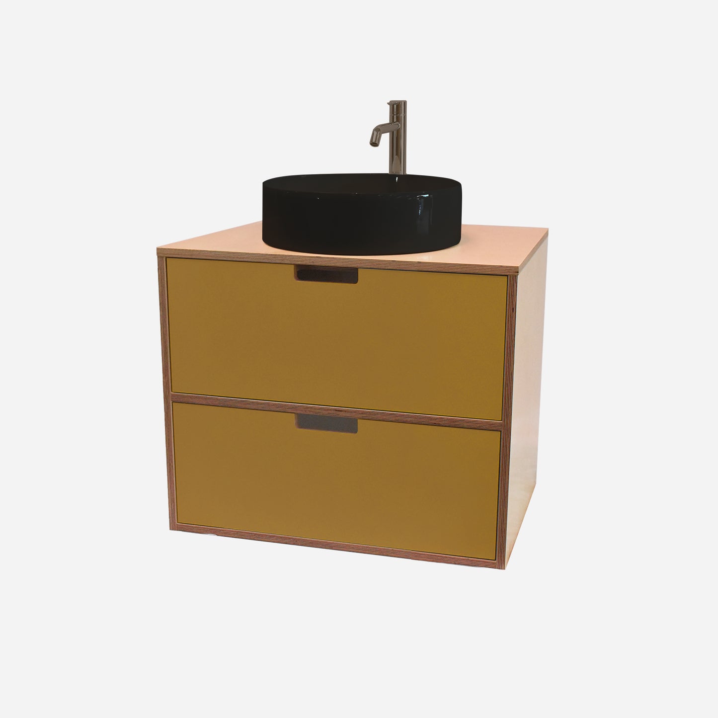 600mm Floating Rounded Handle 2 Drawer Vanity with Counter Basin and Basin Mixer