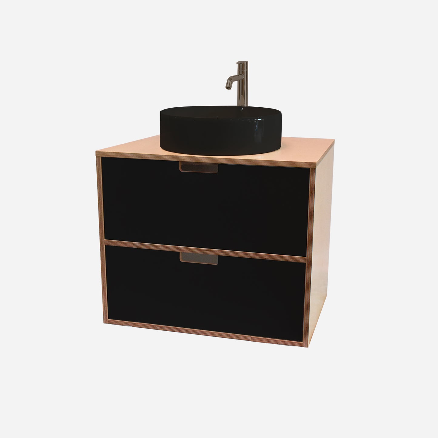 600mm Floating Rounded Handle 2 Drawer Vanity with Counter Basin and Basin Mixer