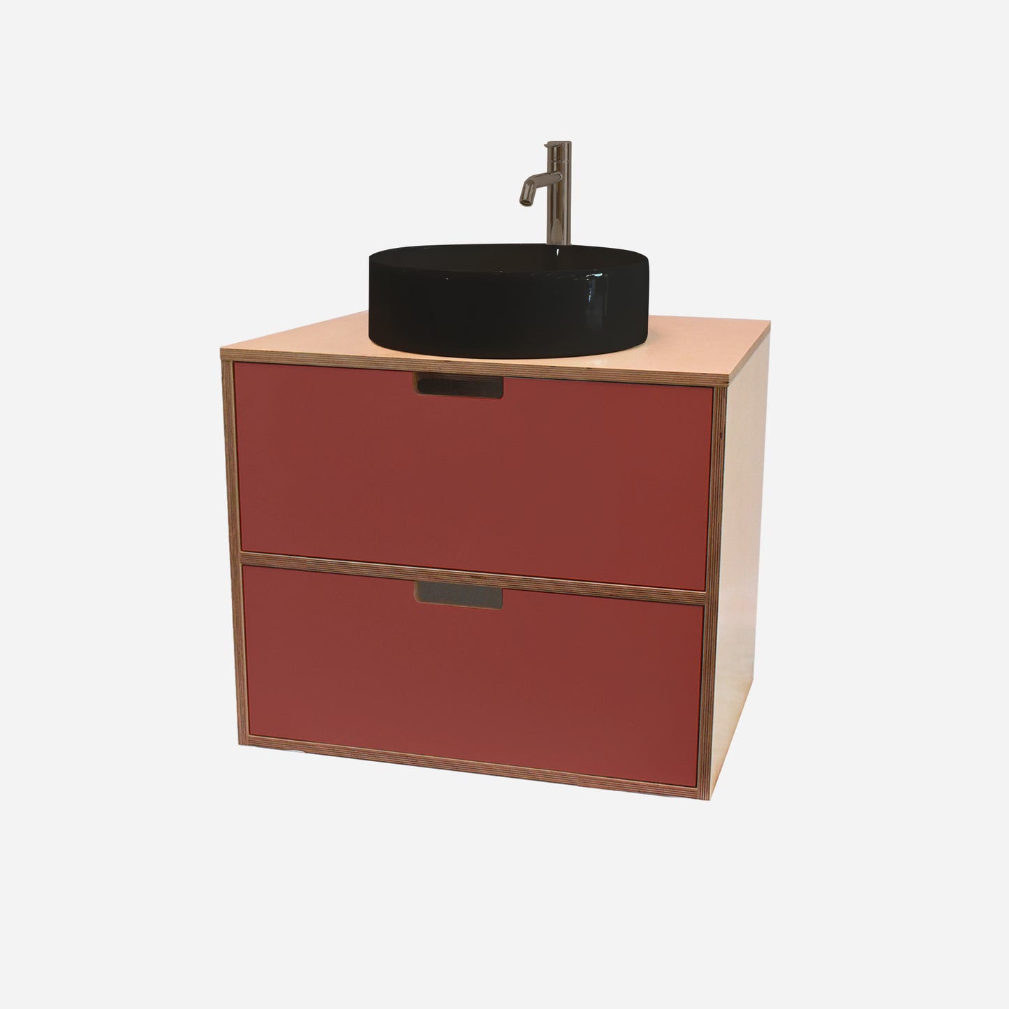 600mm Floating Rounded Handle 2 Drawer Vanity with Counter Basin and Basin Mixer