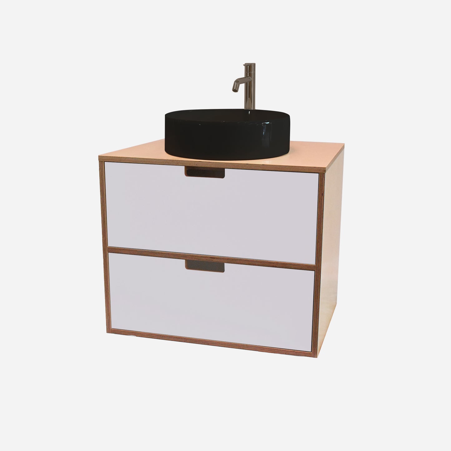 600mm Floating Rounded Handle 2 Drawer Vanity with Counter Basin and Basin Mixer