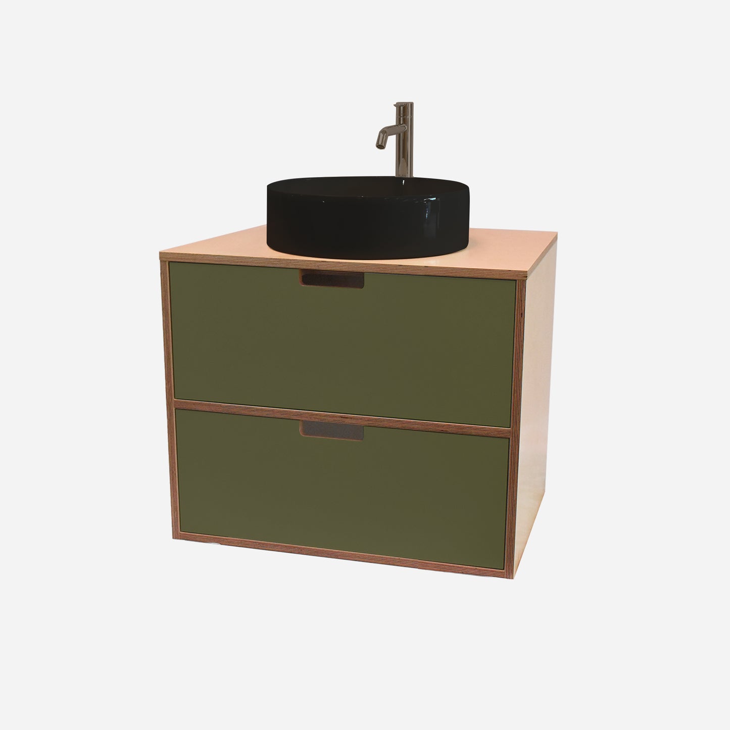 600mm Floating Rounded Handle 2 Drawer Vanity with Counter Basin and Basin Mixer