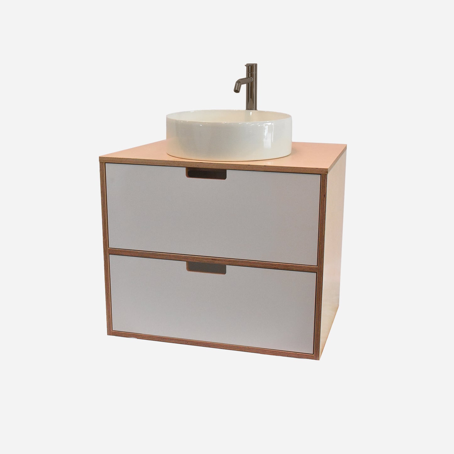 600mm Floating Rounded Handle 2 Drawer Vanity with Counter Basin and Basin Mixer