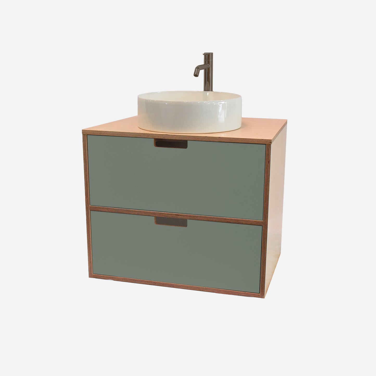 600mm Floating Rounded Handle 2 Drawer Vanity with Counter Basin and Basin Mixer