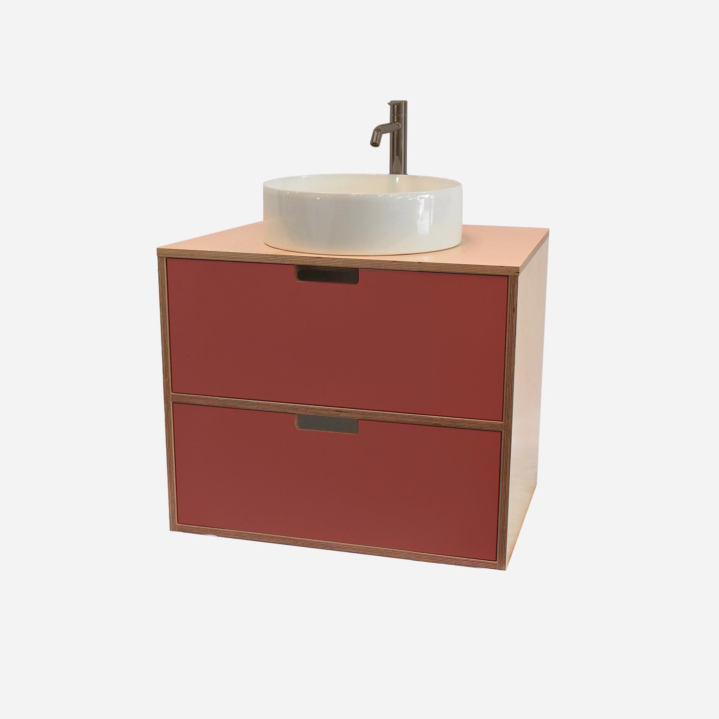 600mm Floating Rounded Handle 2 Drawer Vanity with Counter Basin and Basin Mixer