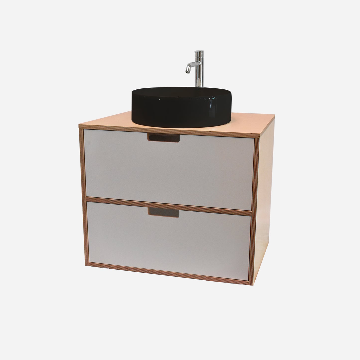 600mm Floating Rounded Handle 2 Drawer Vanity with Counter Basin and Basin Mixer