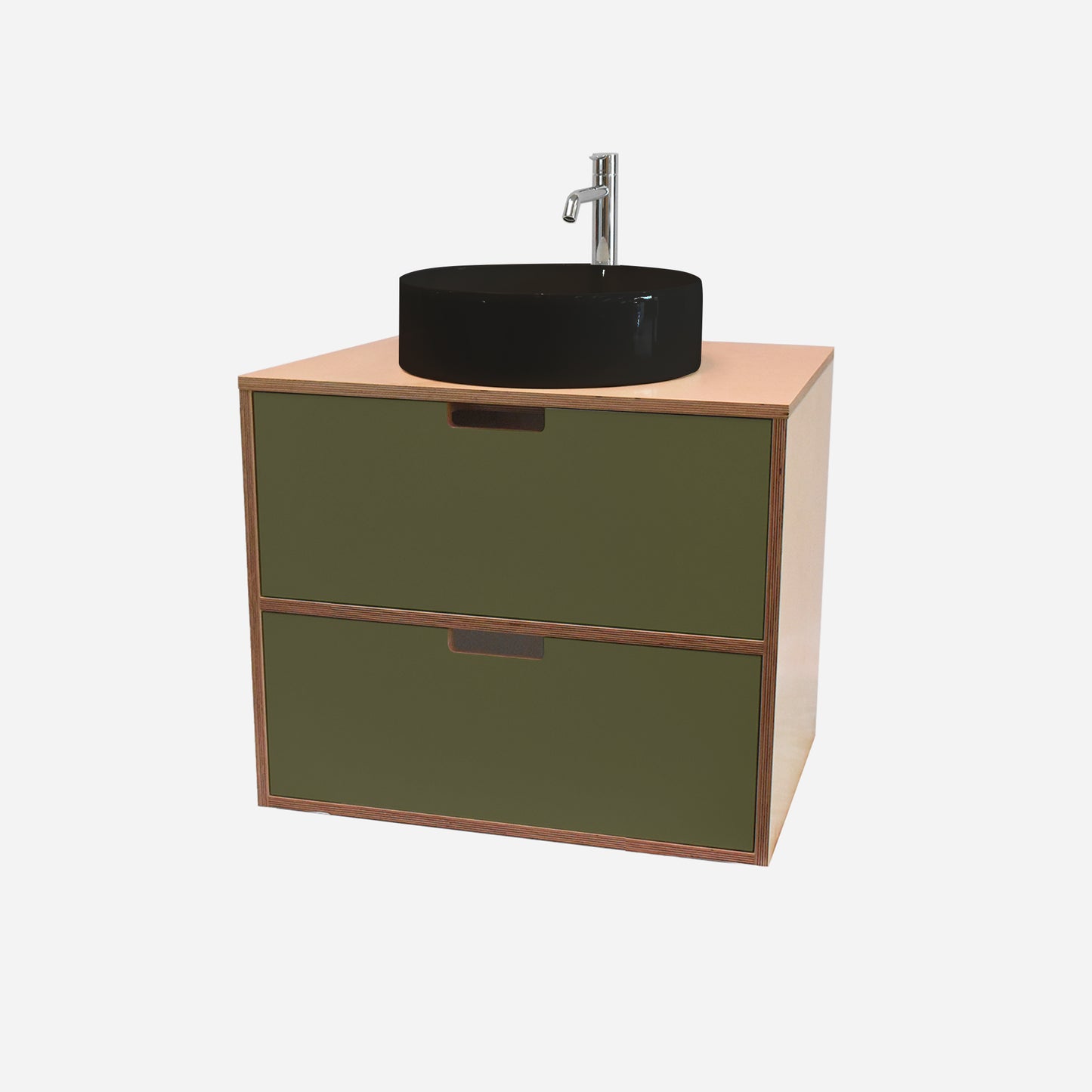 600mm Floating Rounded Handle 2 Drawer Vanity with Counter Basin and Basin Mixer