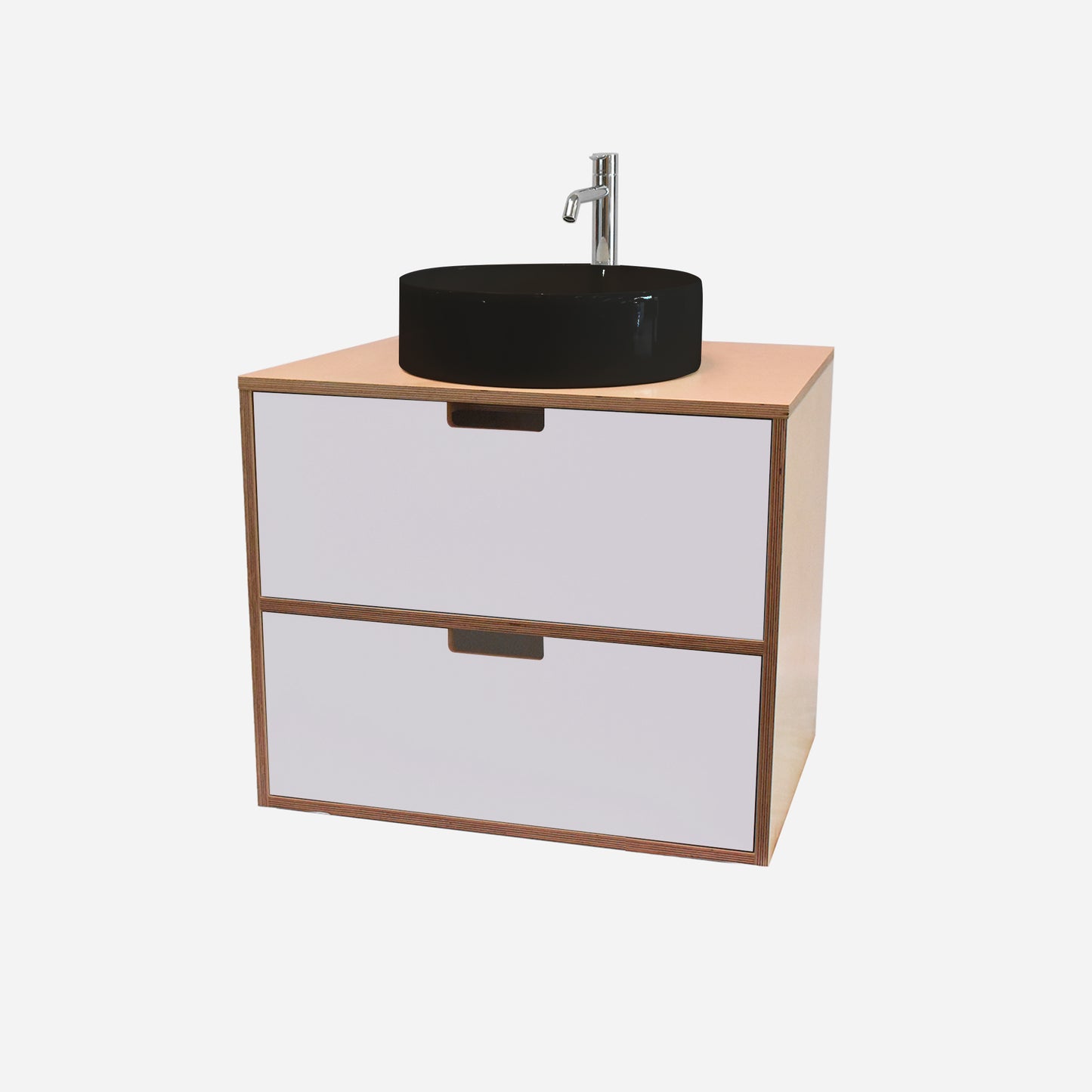 600mm Floating Rounded Handle 2 Drawer Vanity with Counter Basin and Basin Mixer