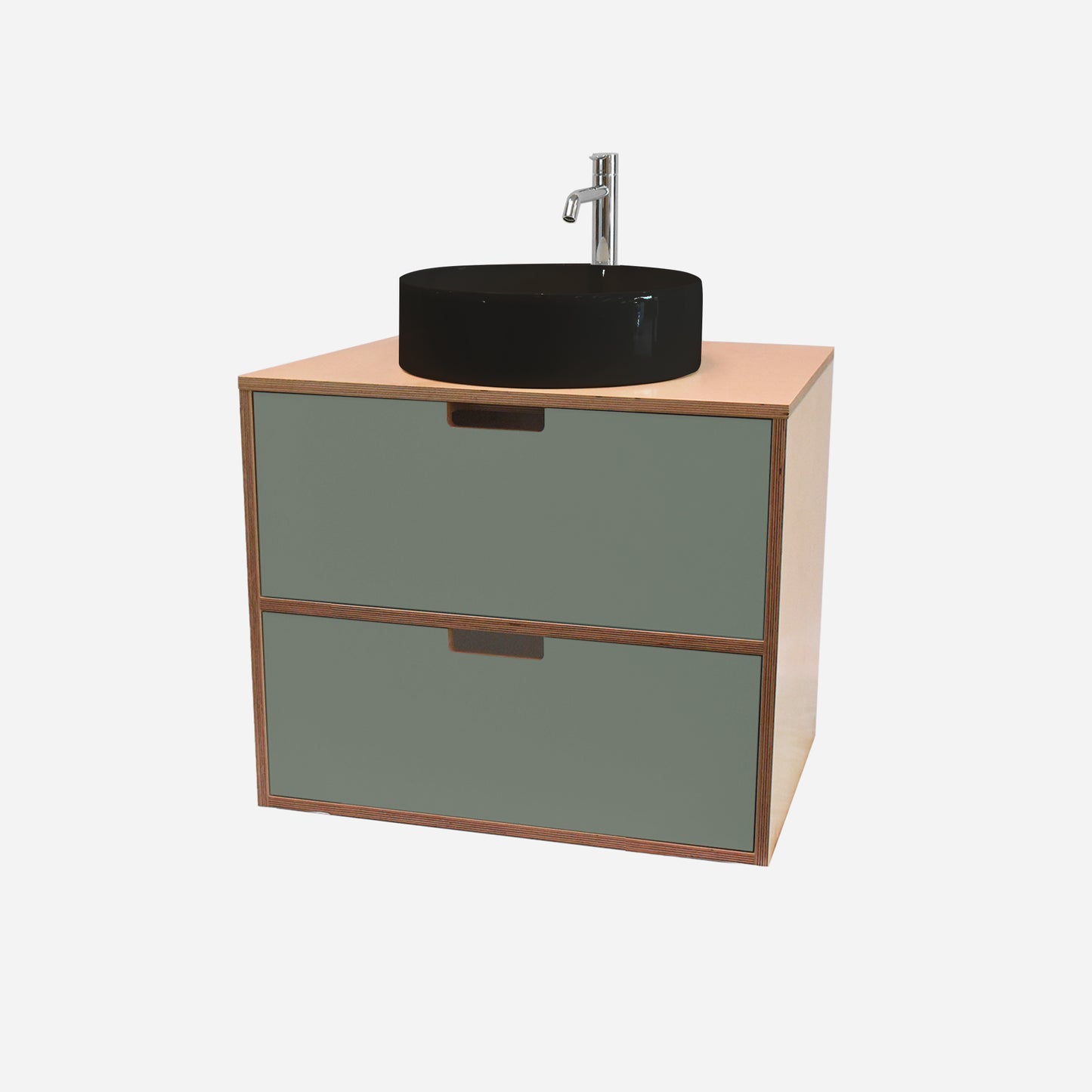 600mm Floating Rounded Handle 2 Drawer Vanity with Counter Basin and Basin Mixer