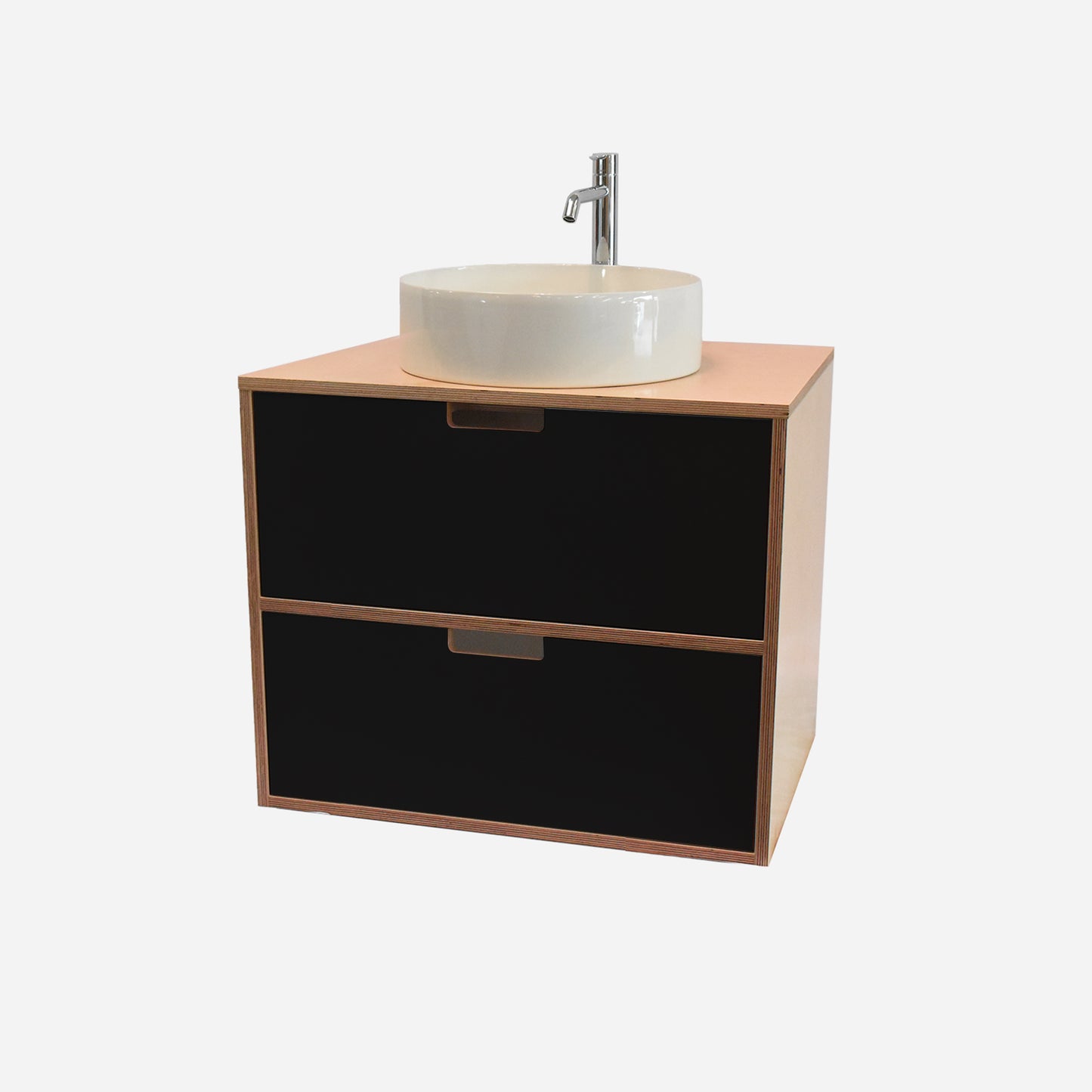 600mm Floating Rounded Handle 2 Drawer Vanity with Counter Basin and Basin Mixer