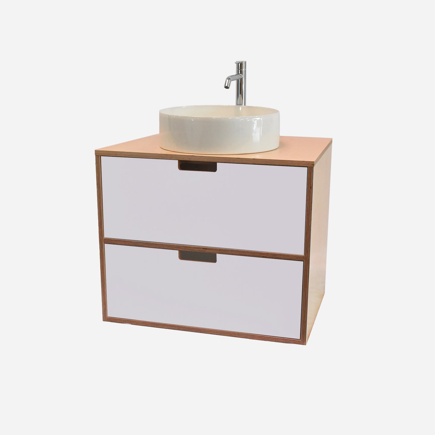 600mm Floating Rounded Handle 2 Drawer Vanity with Counter Basin and Basin Mixer