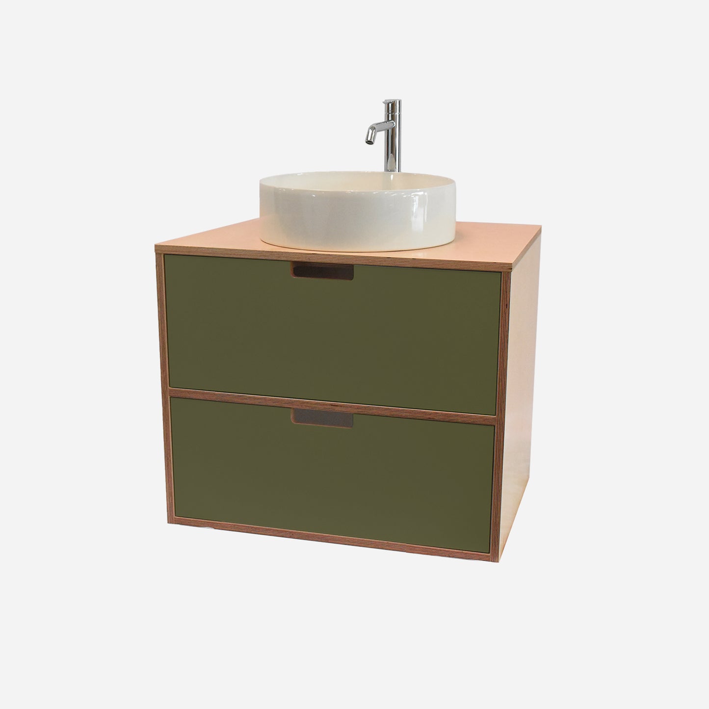 600mm Floating Rounded Handle 2 Drawer Vanity with Counter Basin and Basin Mixer