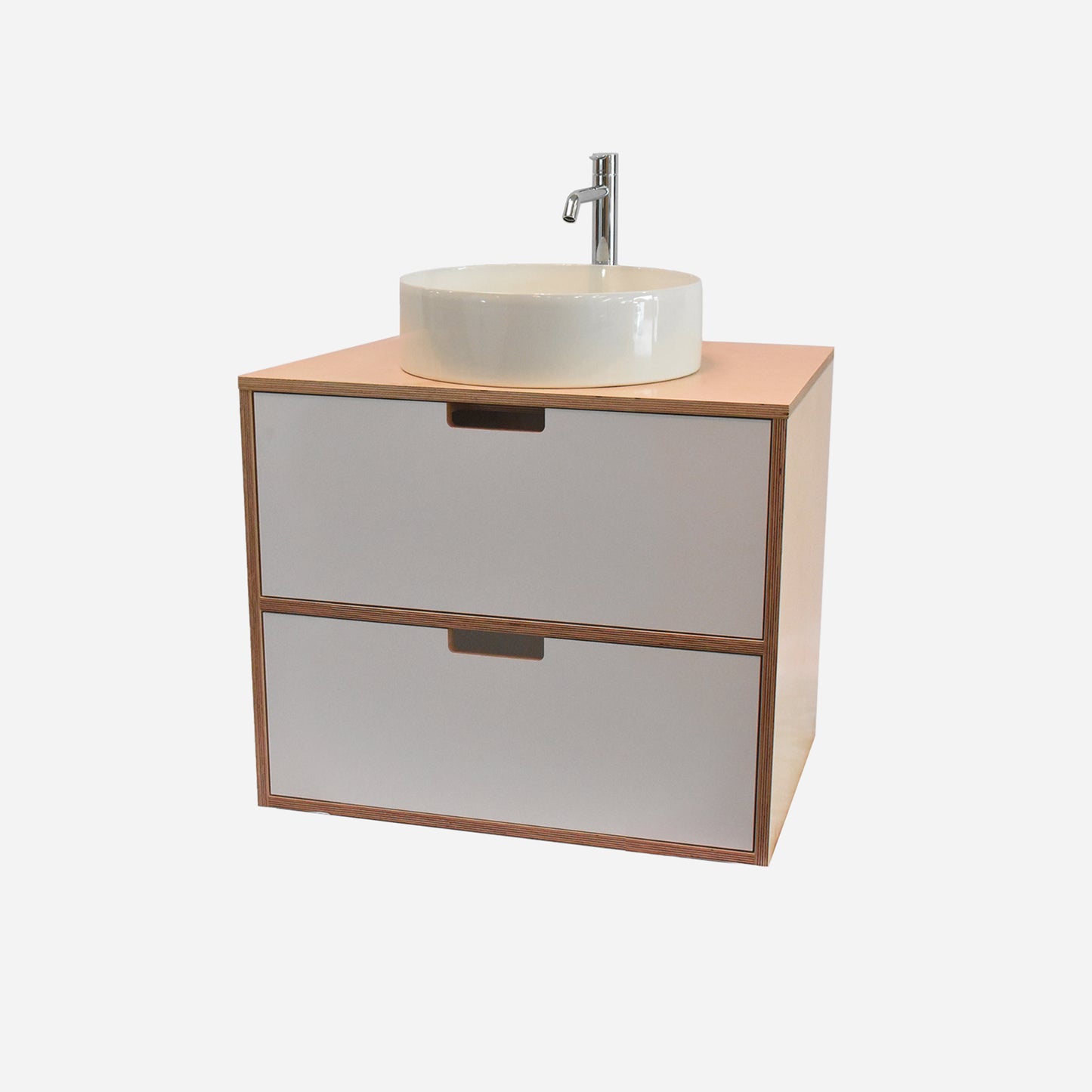 600mm Floating Rounded Handle 2 Drawer Vanity with Counter Basin and Basin Mixer